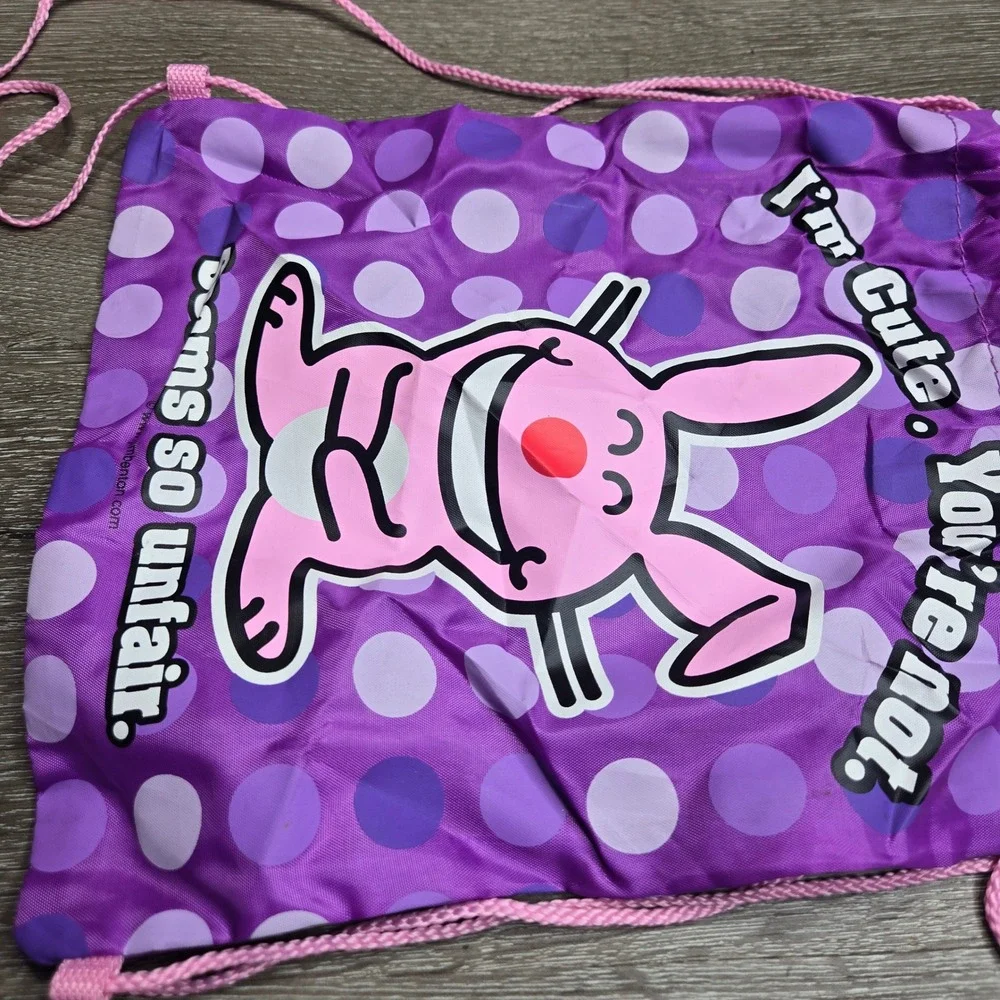 Vintage Y2K It's Happy Bunny Jim Benton Drawstring Cinch Sack Backpack Purple